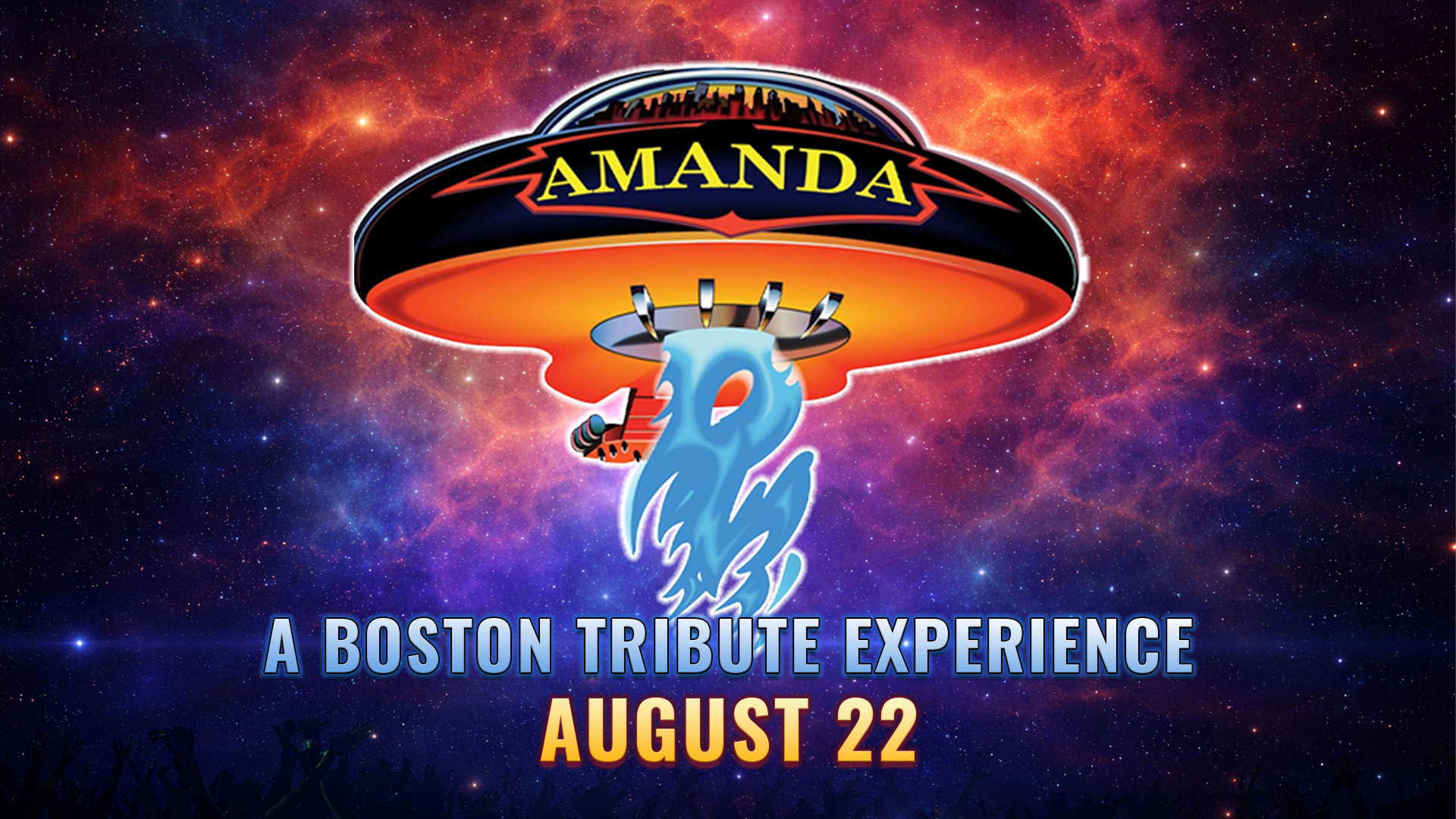 Concert poster with a spaceship logo labeled 