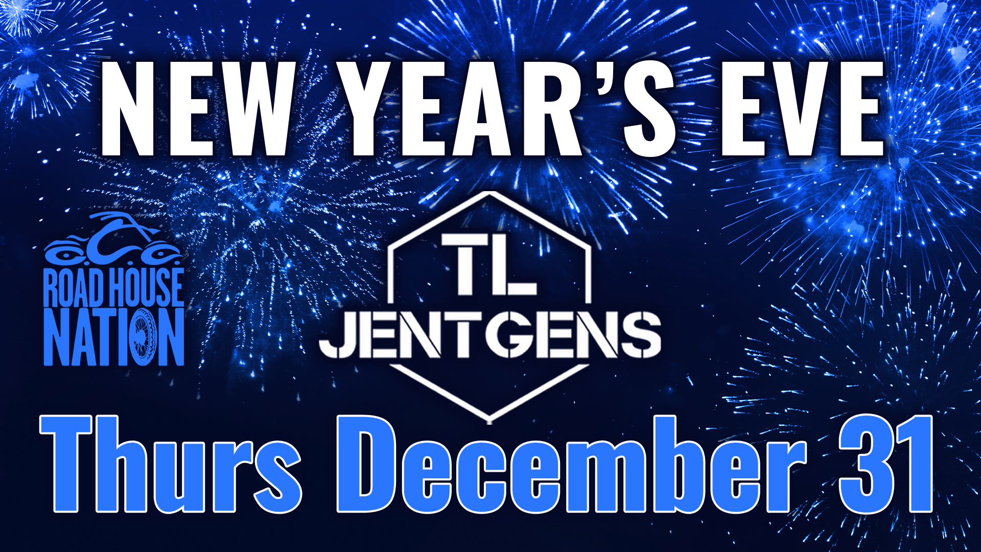 Blue fireworks background with white text that reads 