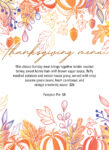 Thanksgiving menu with autumn leaves and pumpkins, listing a holiday meal including roasted turkey, honey ham, sides, and dessert options with prices in decorative script.